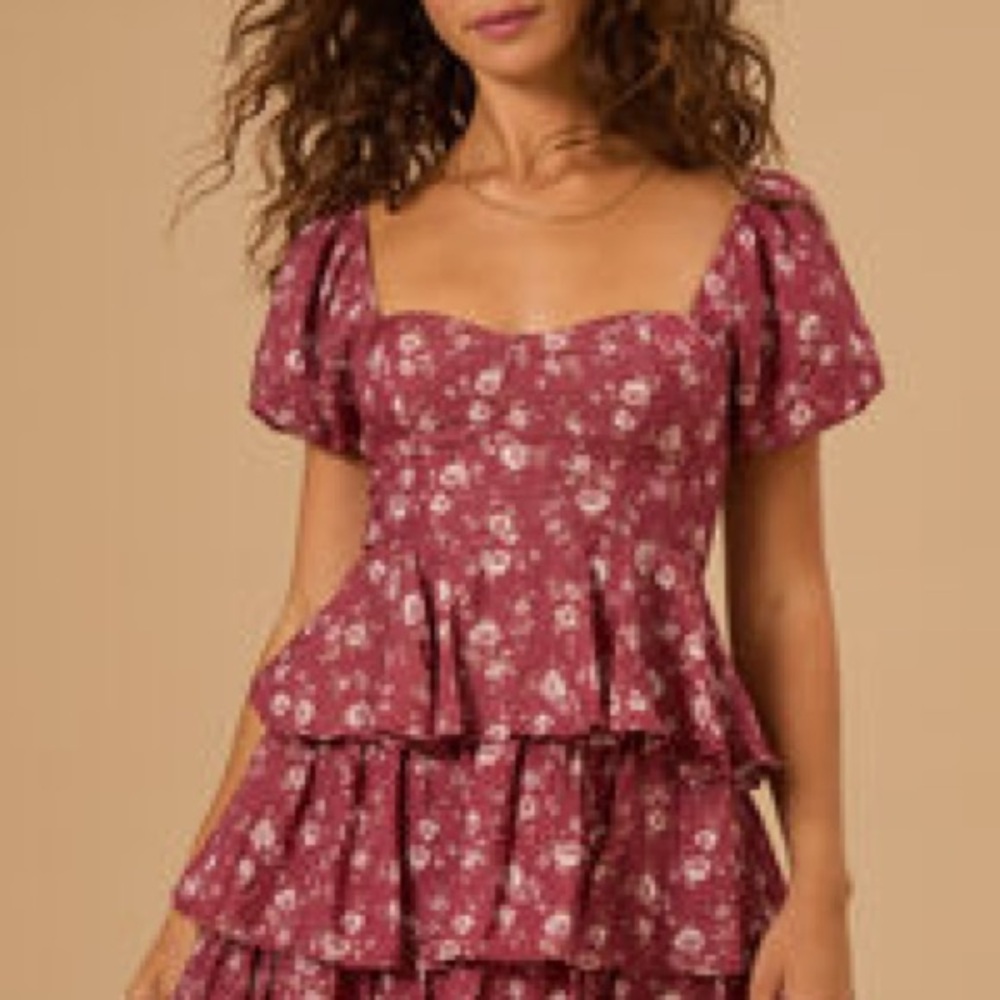 Altar'd State Floral Mini Dress in Burgundy and White